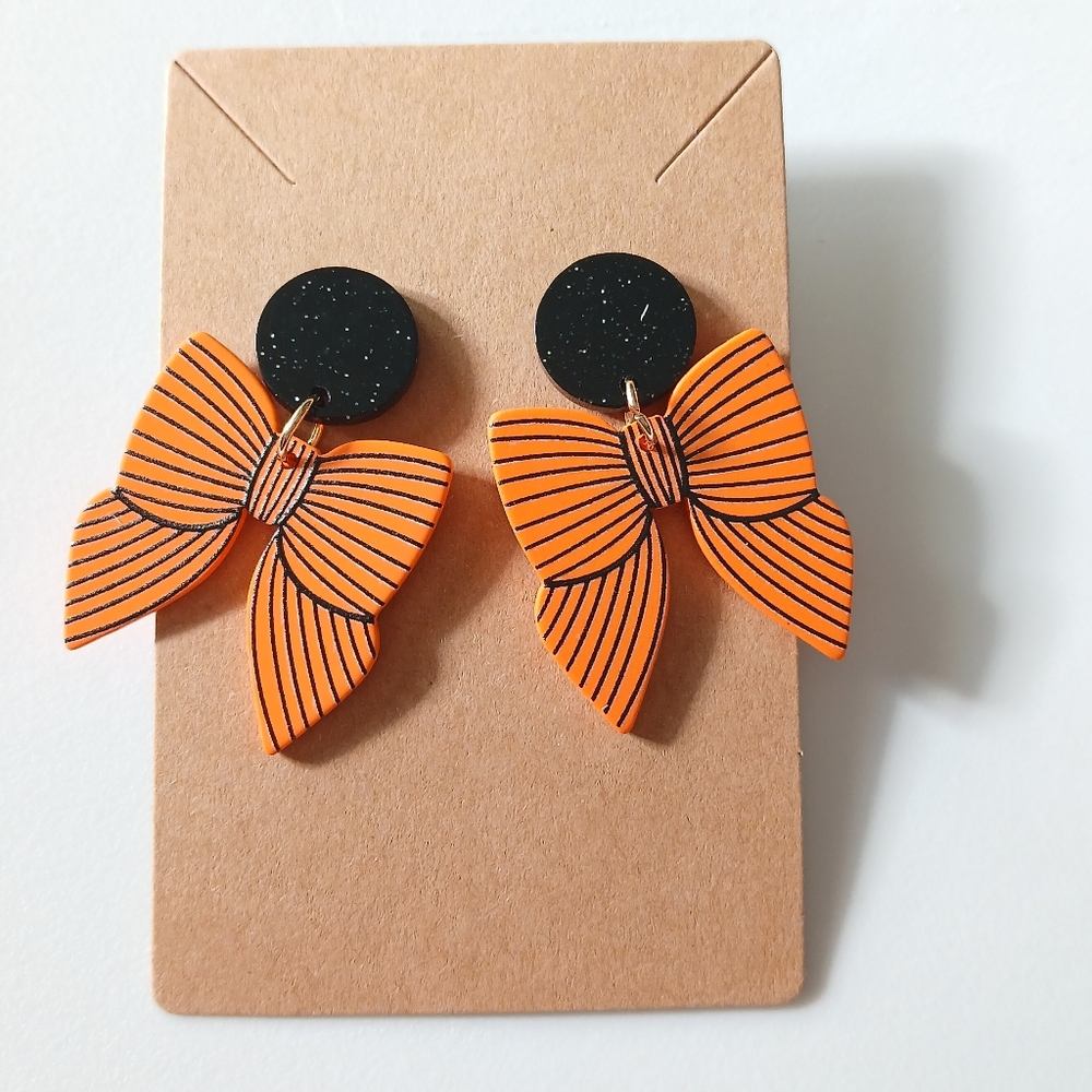 Fashion Jewelry Orange and Black Bow Earrings